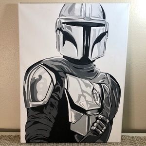Star Wars - Mandalorian Black and White Painting - Wall Decor - Hand Painted